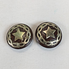 Lot of 2 Vintage Screw-Back Conchos Metal w/Nickel Silver Lone Star Design 1"