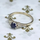 Art Deco Style Sapphire & Lab Created Diamond 14K White Gold FN Engagement Ring