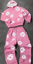 Pink Floral Hoodie  Pants Tracksuit Set Men's 2 Piece Hooded Sweatsuit