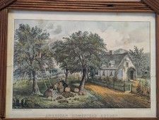 Currier & Ives Hand Colored Lithograph Print American Homestead Autumn Antique