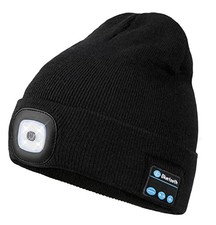 Bluetooth Beanie with a Light, Unisex USB Rechargeable 4 LED Fashlight Black