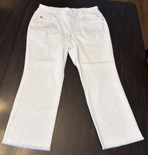 Belle By Kim Gravel Pant Size 12 White cropped Twill Wide-Leg Raw Bottom Hem LUX