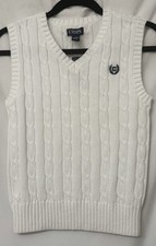 NWT Chaps Ralph Lauren Boys White Cable Sweater Vest V Neck With Logo ~ Size 8