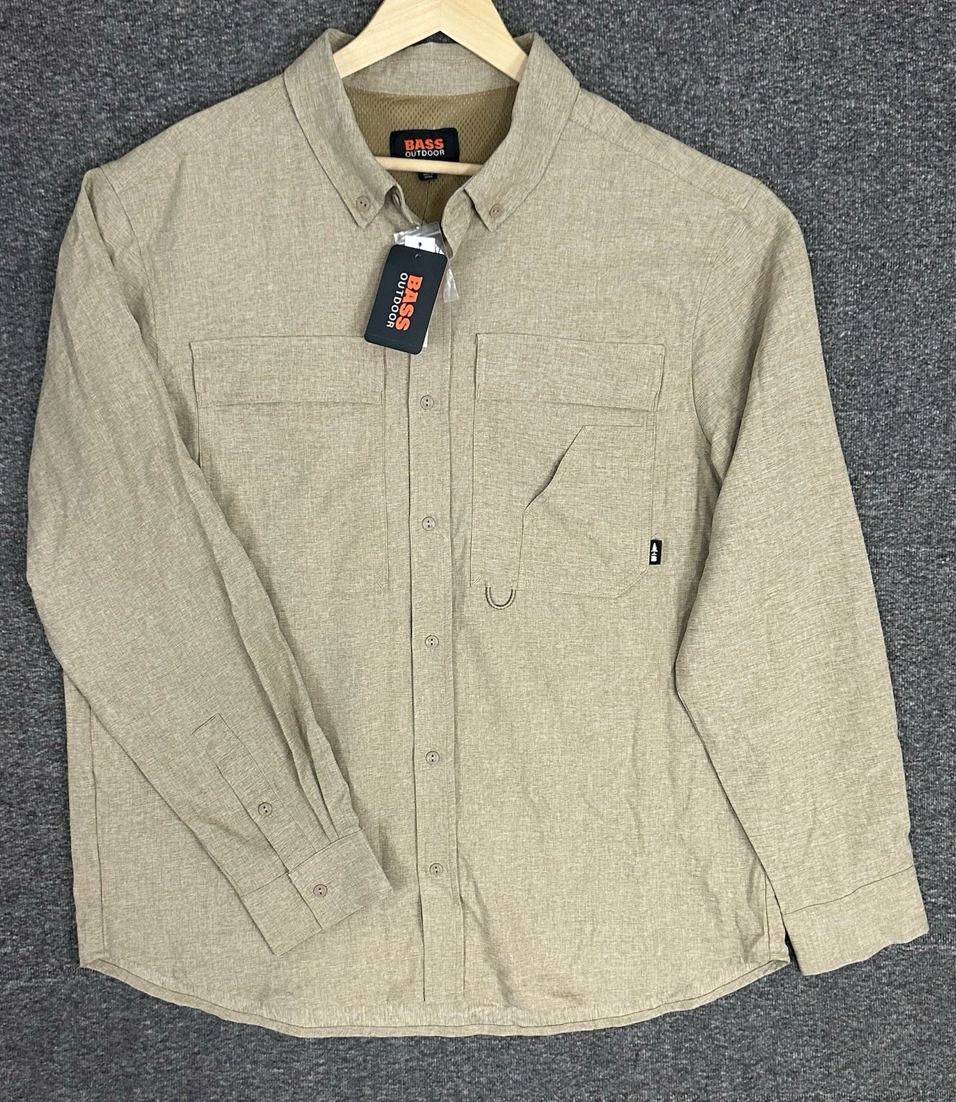Bass Outdoor Heather Flannel Shirt Men's XL Kelp Tan Polyester Button-Down NWT