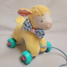 Sheep Lamb Plush On Wheels Pull String Eden Toys Pastel Baby Lovey Toy Doll 8"