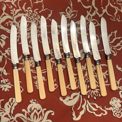 English Hallmarked Set of 10 Knives / Vintage
