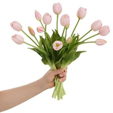 15 Pcs Light Pink Tulips Artificial Flowers Faux Tulips Real Touch Latex Fake...