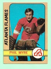 (1) PHIL MYRE 1972-73 O-PEE-CHEE # 43 FLAMES GOALIE ROOKIE VG CARD (N4497). rookie card picture