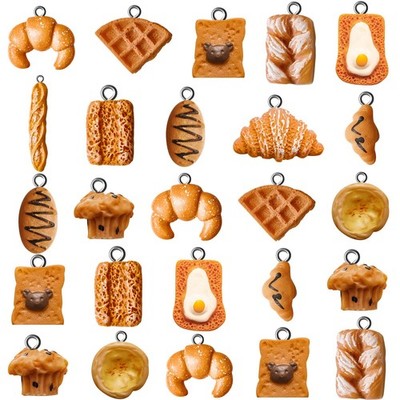 Sureio 60 Pcs Bread Toast Charms Mini Food Pendants Bulk Resin Multicolor