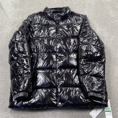Calvin Klein Puffer Jacket Men Large Black High Shine Water Resistant CM152963