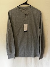 New Perry Ellis Portfolio Men's Thermal Henley Sleep Shirt Long Sleeve Gray M
