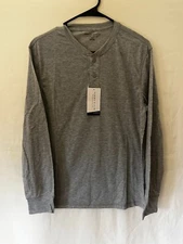 New Perry Ellis Portfolio Men's Thermal Henley Sleep Shirt Long Sleeve Gray M