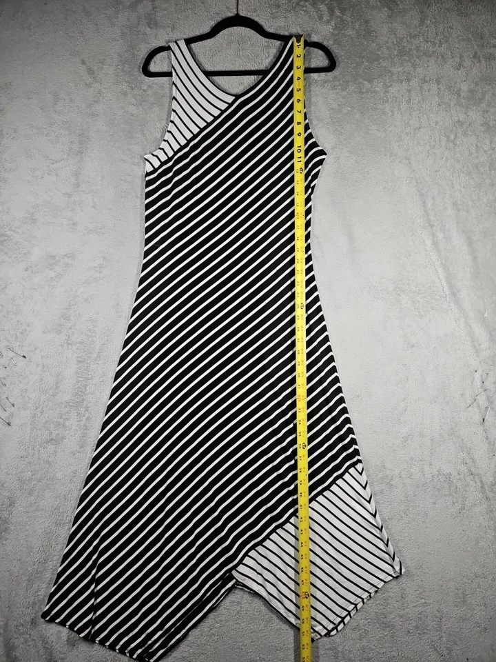 Maxi Vestido Max Studio London Negro Marfil Rayas Asimétricas y Dobladillo Elastizado Talla L Foto 3 de 4