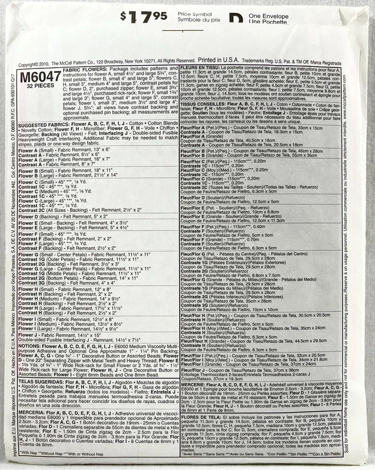 2010 McCalls Sewing Pattern M6047 Fabric Flowers 10 Designs 16007 - Image 2 of 4