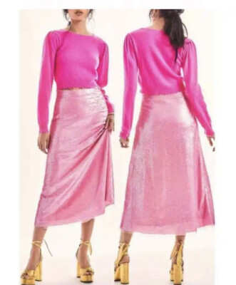 NWOT LoveShackFancy Sequin Cadena Midi Skirt Dusty Petal Pink Daze Womens Size 0