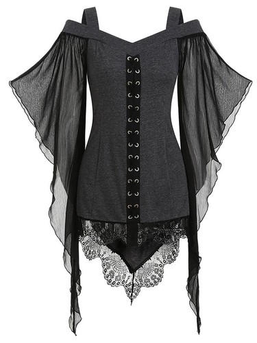 Womens Tops Short Sleeve Blouse Medieval Shirts Masquerade T-shirts Adult Sexy - Bild 12 von 32