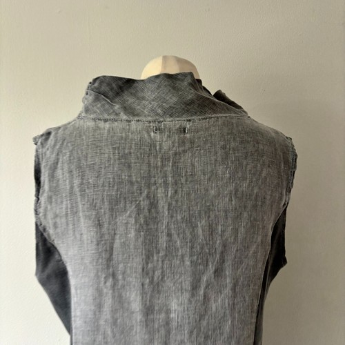 Lina Tomei Made in Italy Grey Pure Linen Dress Ribbed Panels Pockets Size XL - Picture 8 of 13