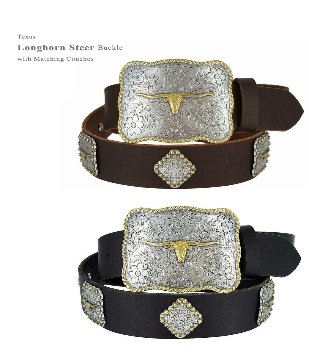 Western Belt Texas Longhorn Steer Buckle with Conchos Full  display picture 1