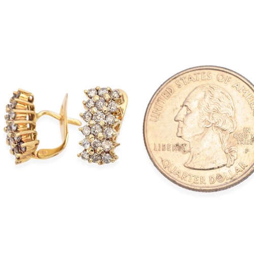 12K Yellow Gold 3-Row 0.70 TCW Diamond Earrings - Picture 6 of 6
