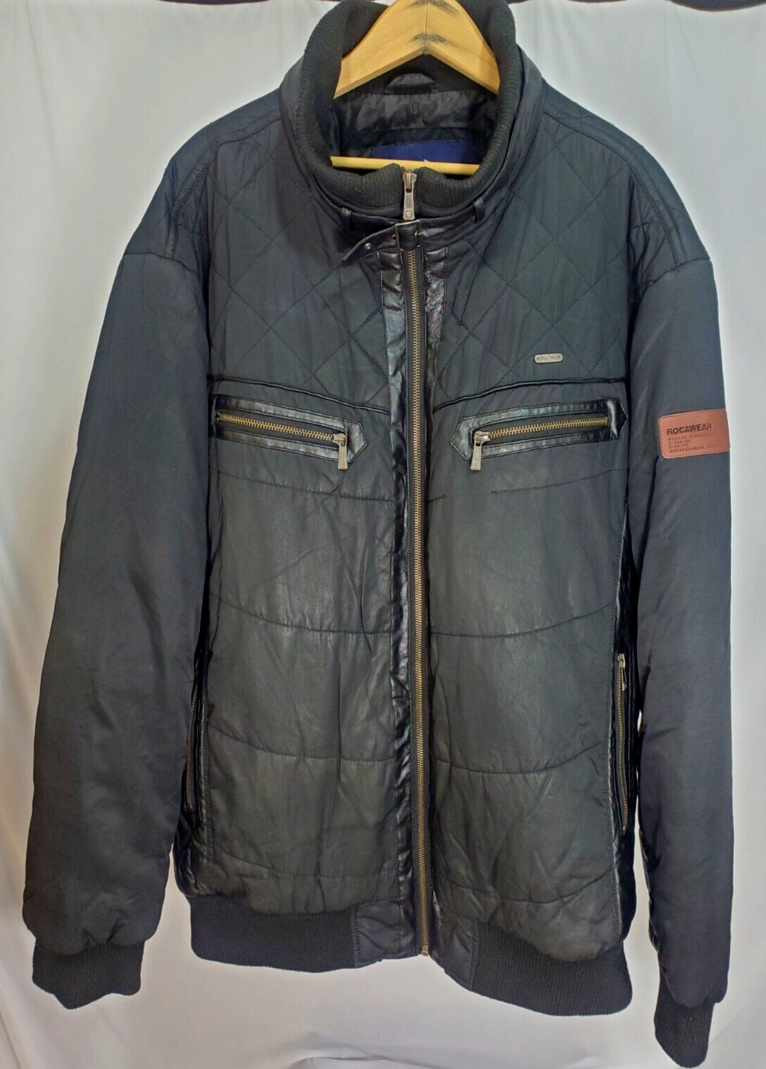 Y2K ROCAWEAR Classic Black Quilted Hip Hop Jacket for Men 3X