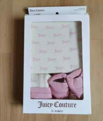 Juicy Couture Baby Mädchen BODY MÜTZE BOOTIES SET ALTER 0-6 Monate