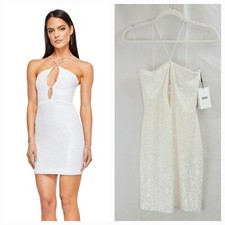 NWT Nookie Supreme Mini Women's (S) White Sequin Spaghetti Strap Mini Dress-$279