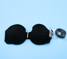 Victorias Secret 34A Black Metal Ruffle Underwired Bandeau Bikini Top Strapless