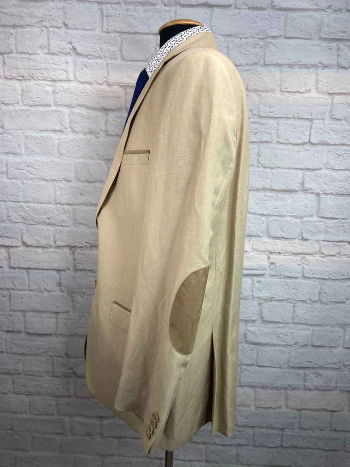 VAN HEUSEN Hombres Caqui LINO PARCHES PARA EL CODO Traje Deporte Abrigo Blazer Chaqueta TALLA 44L Foto 4 de 4