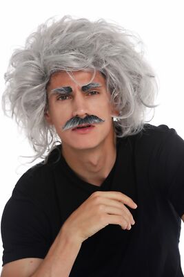 Perücke Karneval Einstein Verrückter Opa Professor Grau Wild Schnauzbart