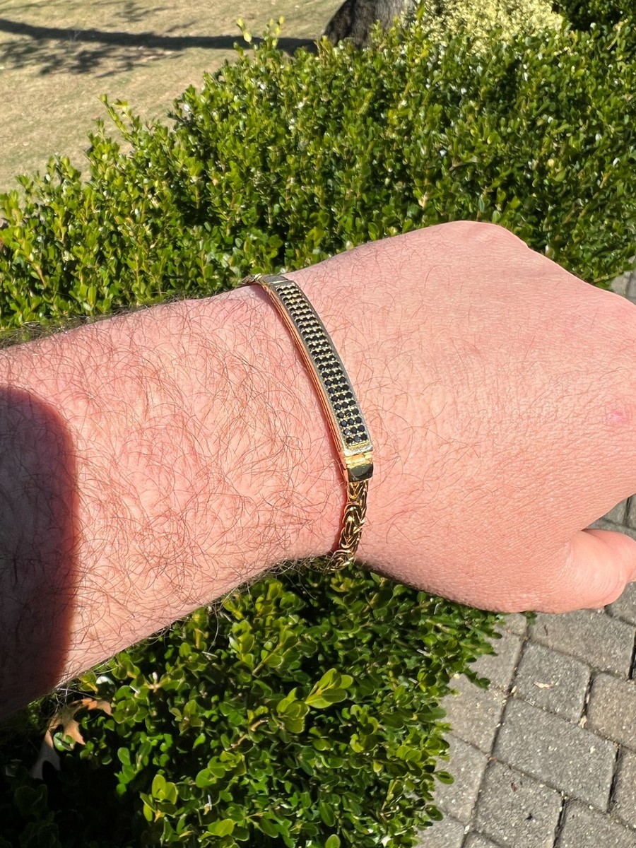 Men Presidential ID Bracelet 14k Gold Plated Silver Iced Black CZ
