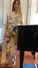 EMILIO PUCCI RELAXED SUMMER CRUISE TROUSERS TIEWAIST COTTON/SILK SEMI-SHEER US-8