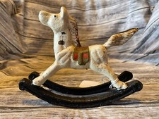 Vintage Cast Iron Rocking White Horse, 7" Long Porch Cabin Barn Decor 25/41
