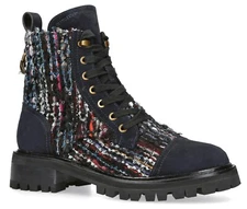 KURT GEIGER Womens Kensington Tweed Suede Combat Boots Blue Multi Size 41, US 10