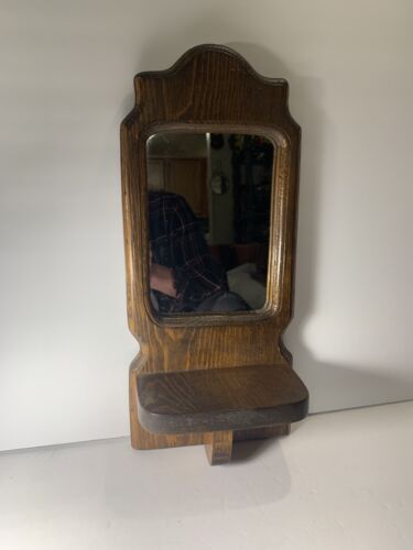 Vintage Rustic Wooden Wall Mirror with Shelf~Cabin~Entry~Handsome~Gift~16x7" - Picture 2 of 12