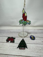 Lot of 4 Vintage Stained Glass Metal Sun catcher Christmas Ornaments