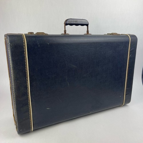 Vintage Carilite 21 Inch Suitcase Navy Blue Soft Shell Pink Lining