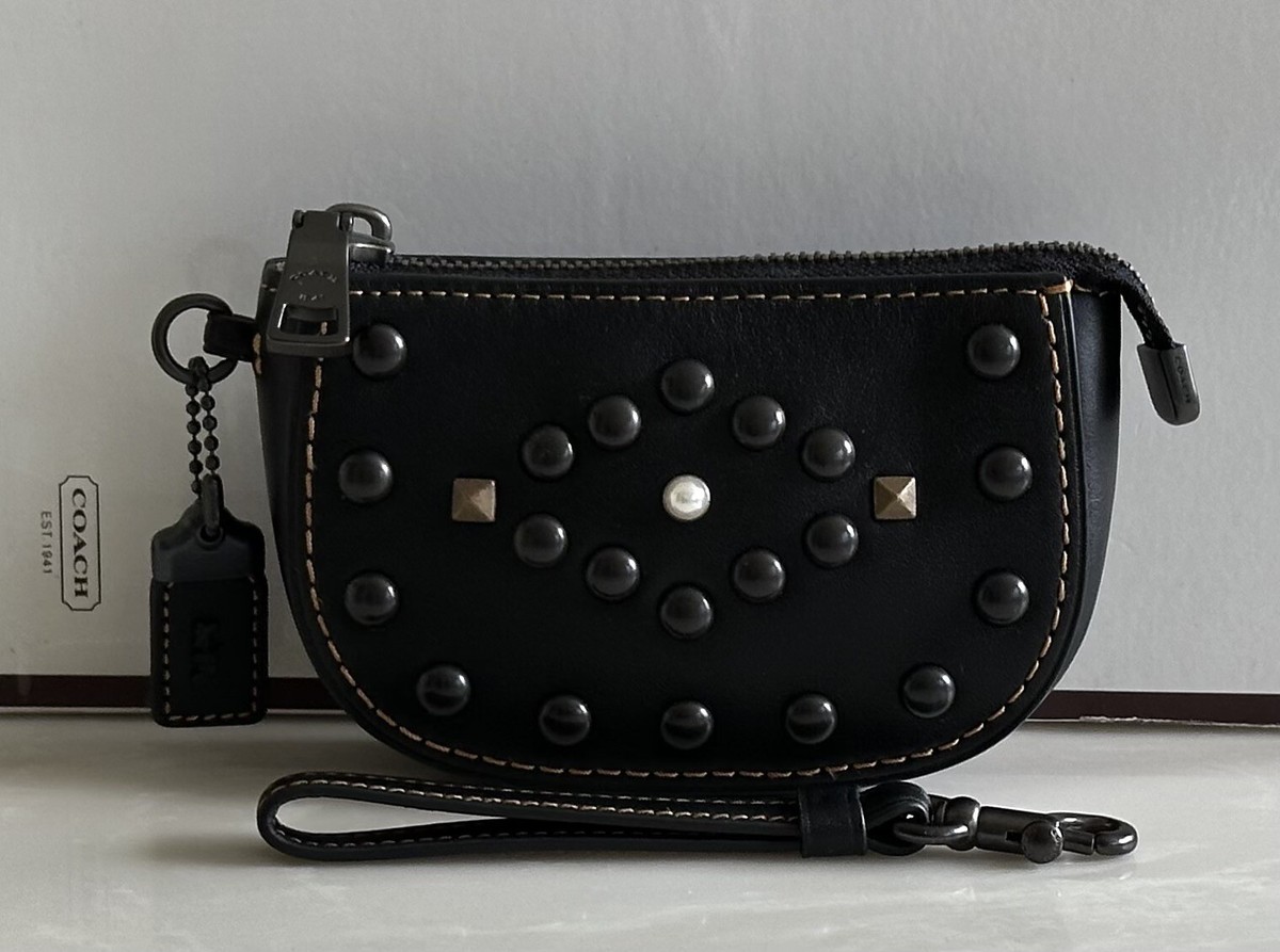 囧ページ COACH BLACK LEATHER WESTERN RIVETS SMALL POUCH 57184 | eBay