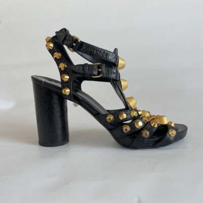Balenciaga Black Leather Arena Studded Gladiator Sandals