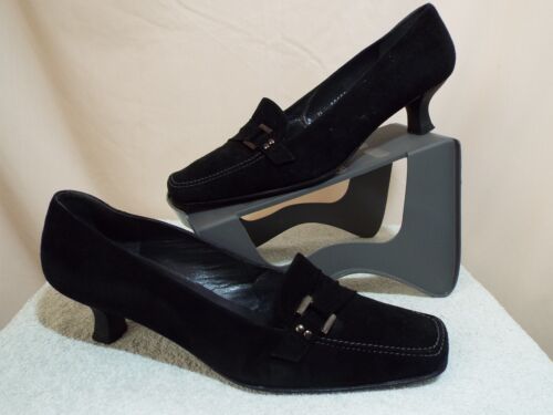 Russell & Bromley Shoes - Size 7 ~ Black Suede feel ~ Slip on ~ 2" Heel  ~ 002 - Foto 1 di 5