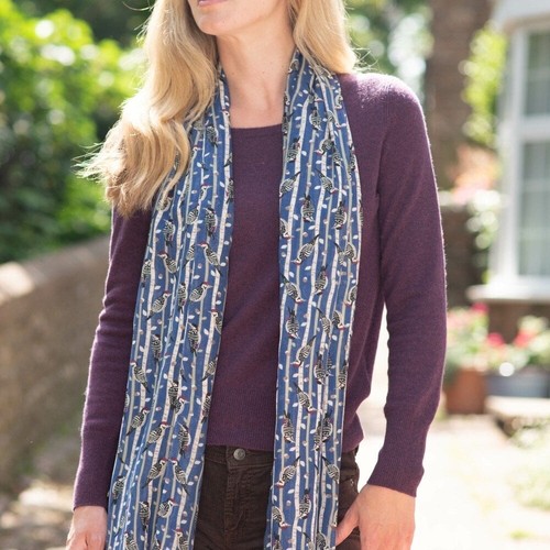 Woodpecker Bird Print Scarf 70x180cm Choice of Colours, From Peony Accessories - Picture 4 of 11