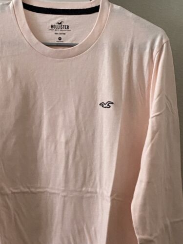 HOLLISTER MEN'S CURVED HEM T-SHIRT COTTON LONG SLEEVES PINK IN MEDIUM SIZE. - Picture 1 of 10