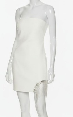 Cinq à Sept Women White Sammy Rhinestone Fringe Mini Dress Size 14