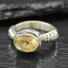 Sterling Silver Ring Yellow Citrine Gemstone Size 7 3/4