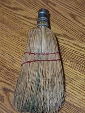 Vtg Whisk Broom Double Red Band Metal Hanging Loop Wire Wrai Country A6