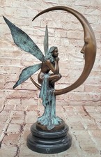 Firmado Nick Hada de Bronce en Luna Creciente Escultura Mítica Bellas Artes Estatua