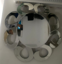 Round Silver Wall Mounted Mirror, Framed Mirrored Glass Swirl Scroll Frame