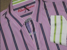 NEW Robert Graham Men’s PINK CHECKED Striped Embroidered Dress Shirt Size Large