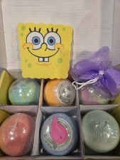 New Sponge Bob Bath Bombs Set With Surprise Toys Bombs/Sealed Sponge and Loofah