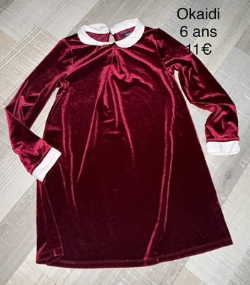 Robe Fille Okaidi 6 Ans – Velours Rouge à Capuche, évasée – Occasion Très Bon état Pour L'hiver