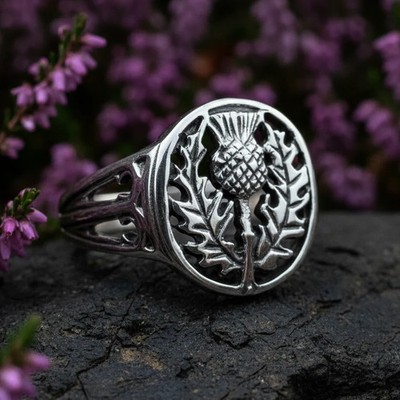 Thistle Signet Ring Scotland Scottish Celtic Mens Womens 925 Ring